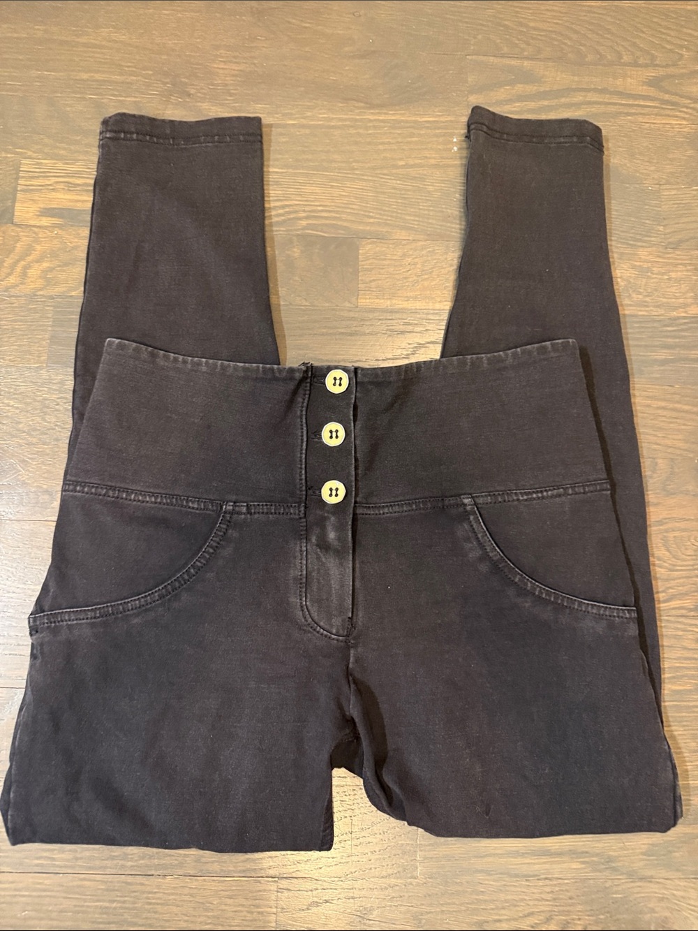 Black High-Waist Button Front Women's Jeggings